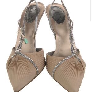 René Caovilla Satin Crystal Embellishments Slingback Pumps